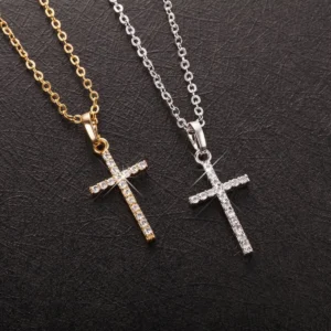 Jesus Kreuz- Kristallkette Gold-Silber Unisex mit Kristallen