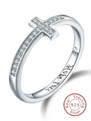 Ring mit Kreuz Silber 925 Sterling Zirkonia Kreuzring für Damen