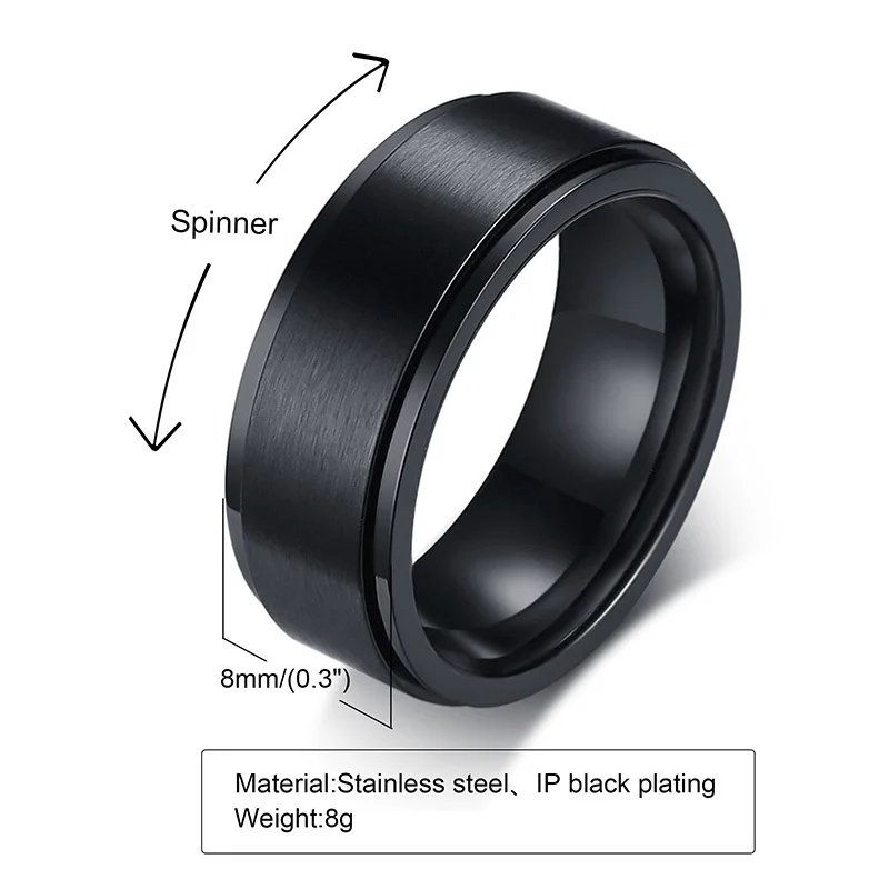 VNOX Drehring – 8 mm, schwarz mit gebürsteter Außenschiene