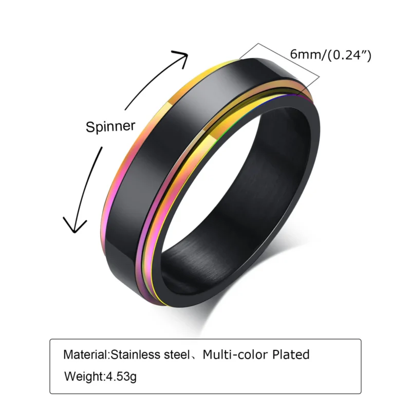 VNOX Drehring – 6 mm, schwarze Außenschiene mit Regenbogenrand