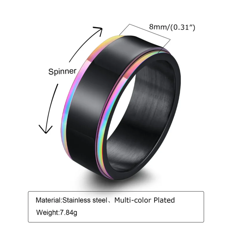 VNOX Drehring – 8 mm, schwarze Außenschiene mit Regenbogenrand