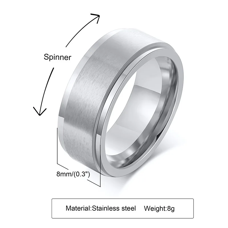 VNOX Drehring – 8 mm, silberfarben mit gebürsteter Außenschiene