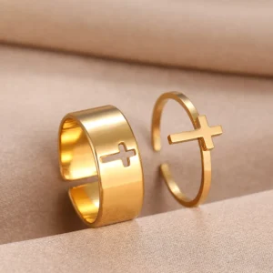 Verstellbarer Kreuz-Ring ✝️ Edelstahl & wasserfest | Unisex - 2 Teile
