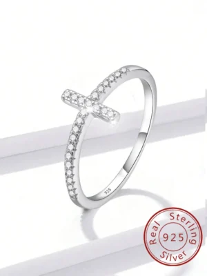 Kreuz Echtsilber Ring T-Ring aus 925er Silber mit Zirkon-Kreuz