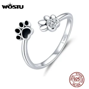 WOSTU 925 Silber Pfotenring – Tier Pfote/Hund Ring Damen (CQR605)