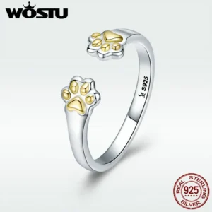 WOSTU 925 Silber Tier Sammlung Ring – Katze & Hund Pfote, Damenring