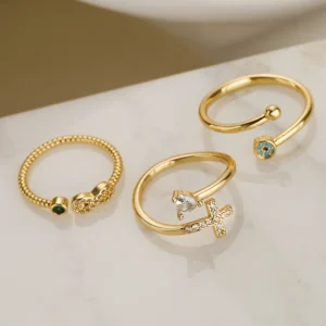 INS Kreuz-Design Ring – Türkisfarbenes Böses Auge, verstellbar, vergoldet, AAA-Zirkonia