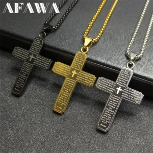 Kreuzkette mit Vaterunser Gravur 60cm Edelstahl