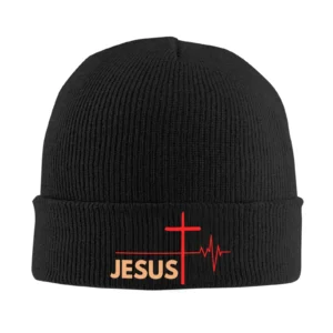 Jesus Kreuz Strickmütze – Beanie mit Jesus Schriftzug  - Herren & Damen
