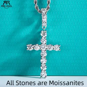 Moissanit Kreuzkette Herren 6,7 ct