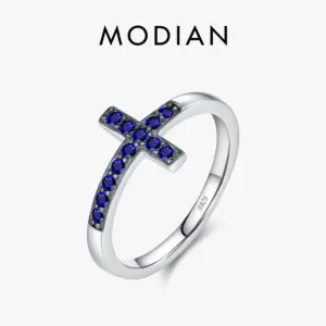Blauer Kreuzring Damen 925 Silber – Zirkonia Ring