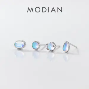 925 Silber Mondstein Ohrstecker Damen – filigrane Ohrringe MODIAN