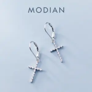 Kreuz Ohrringe Silber mit Zirkon – 925 Sterling Silber