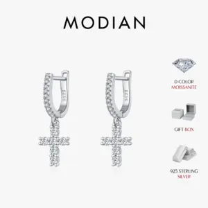 Moissanit Kreuz Ohrringe Damen aus 925 Sterling Silber