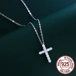 Filigrane Kreuzkette 925 Silber Damen mit Zirkon