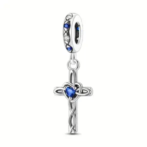 Liebeskreuz Charm Anhänger mit blauem Herz