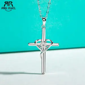 Moissanit Kreuz Herz Anhänger – 925 Silber
