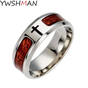 Jesus Herrenring Holzoptik Edelstahl – 8 mm breit