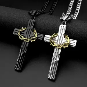 Dornenkrone Jesus Kreuz Anhänger Edelstahl – 55 cm Kette