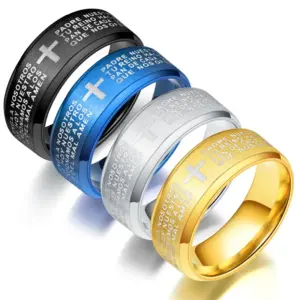 Spanischer Vaterunser Ring Edelstahl – Kreuz & Gebet