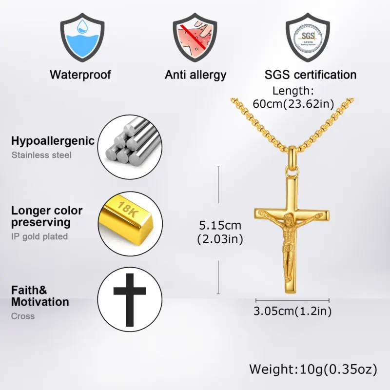Große Kruzifix Kette Herren Edelstahl – 60 cm – weitere Produktansicht