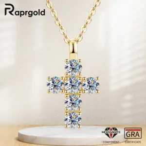 RAPRGOLD Moissanit Kreuzkette Damen – 3,5 mm, 45+5 cm