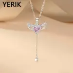 Herzkette mit rosa Stein und Engelsflügeln – silberfarben
