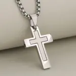 Kleine Kreuzkette für Herren aus Edelstahl – 60 cm, 6 Farben – Ausführung Silber, Länge 60 cm