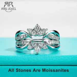 AnuJewel Moissanit Verlobungsring 925 Silber mit Blütenmotiv
