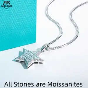Moissanit Stern Anhänger für Herren aus 925er Silber mit 60 cm Kette