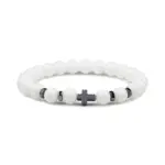 Perlenarmband mit Kreuz – 8 mm Weiß
