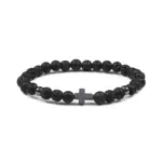 Perlenarmband mit Kreuz – 6 mm Lava schwarz