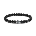 Perlenarmband mit Kreuz – 6 mm Schwarz matt