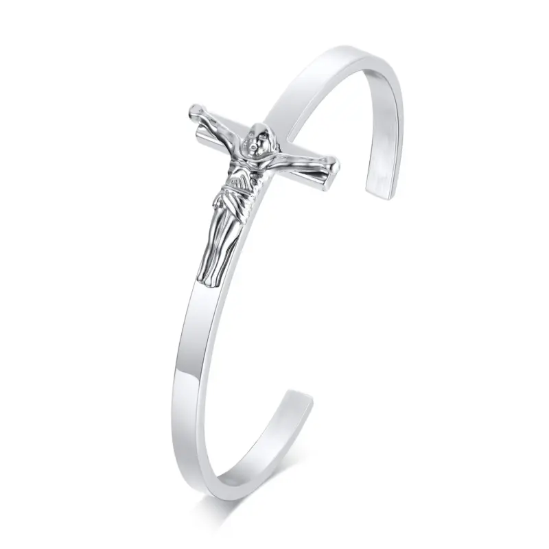 Herren Armband mit seitlichem Kreuzmotiv aus Edelstahl