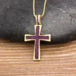 Kreuzkette Damen mit lila Zirkonia