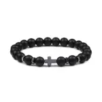 Perlenarmband mit Kreuz – 8 mm Schwarz matt