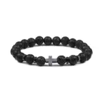 Perlenarmband mit Kreuz – 8 mm Lava schwarz