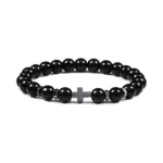 Perlenarmband mit Kreuz – 8 mm Schwarz glänzend