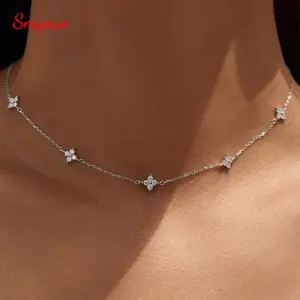 SMYOUE Moissanit Kleeblatt-Halskette aus 925 Sterling Silber