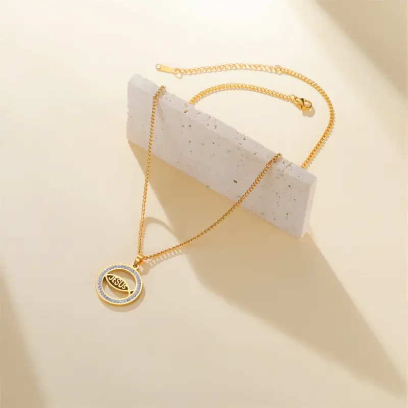 Christliche Ichthys Kette aus Edelstahl Detailansicht