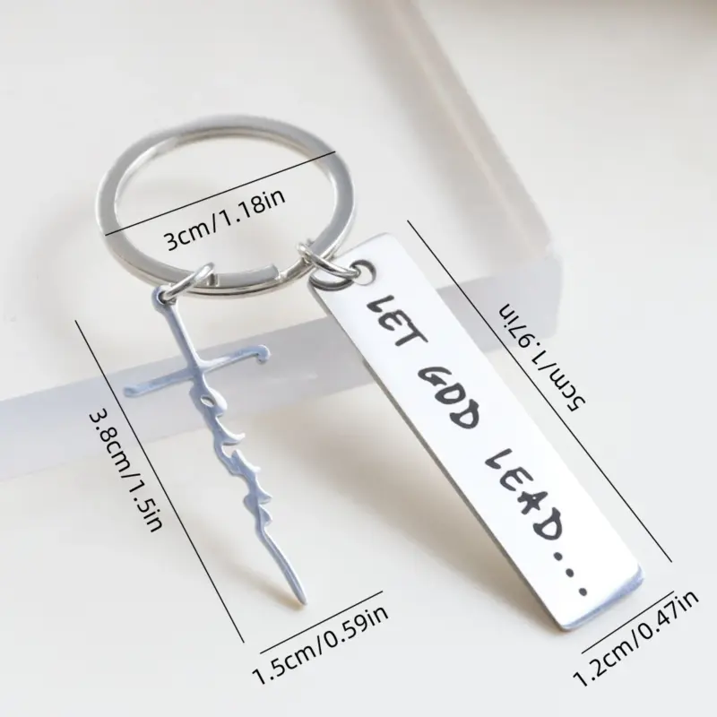 Maße von Textplatte, Faith-Kreuz und Schlüsselring