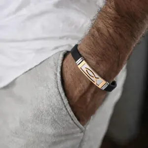 Ichthys Armband mit Jesusfisch-Symbol aus Edelstahl und Silikon