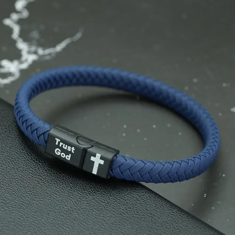 Lederarmband Herren mit Kreuz – Blau