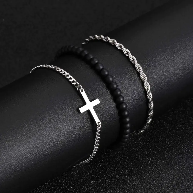 Herren Armband Set mit Kreuz – Geschenkidee