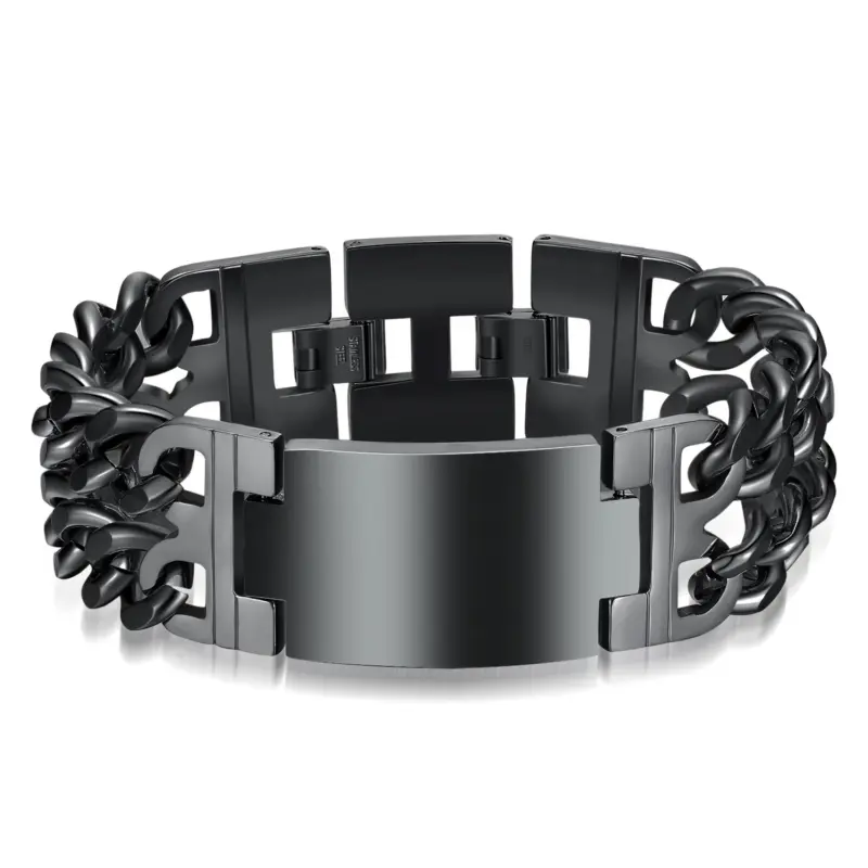 Schwarzes Panzerarmband mit glatter Mittelplatte