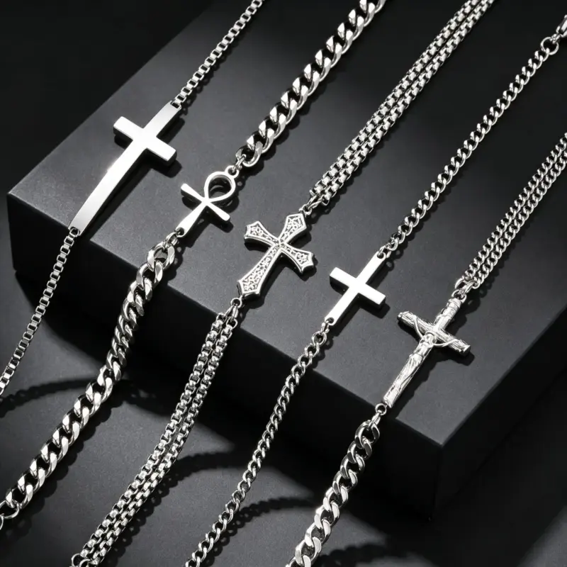 Herren Armband mit Kreuz aus Edelstahl – Produktansicht
