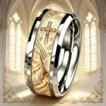 Vaterunser Ring mit betenden Händen, Kreuz und Flügelmotiv