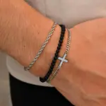 Kreuzarmband Herren 3er-Set aus Edelstahl – Silber Schwarz