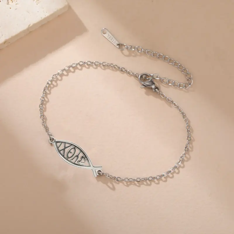 Christliches Jesusfisch Armband aus Edelstahl – weitere Ansicht