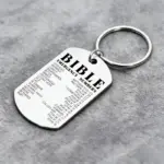 Silberfarbener Bibel-Schlüsselanhänger aus Edelstahl mit Bible Emergency Numbers Beschriftung